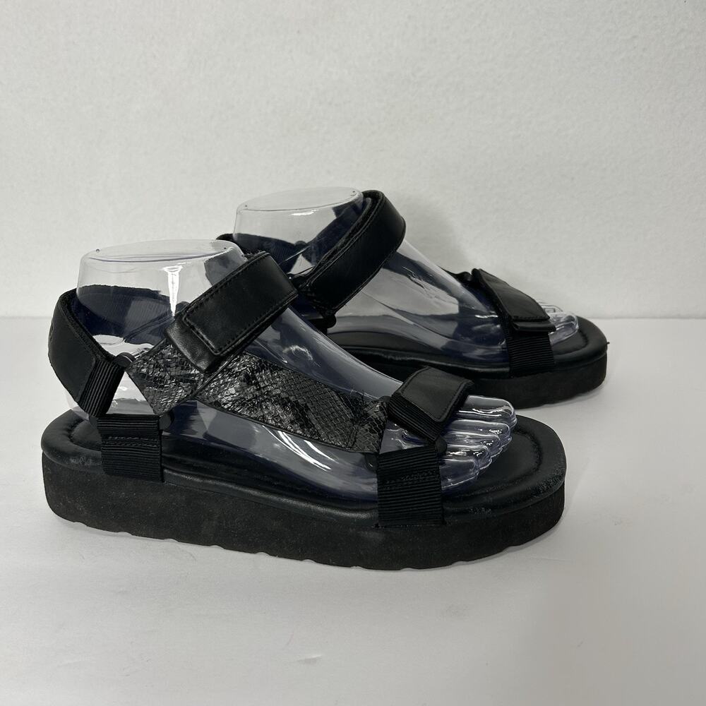 Vince Carver Womens Size 7M Black Leather Snakeskin Open Toe Sporty Sandals